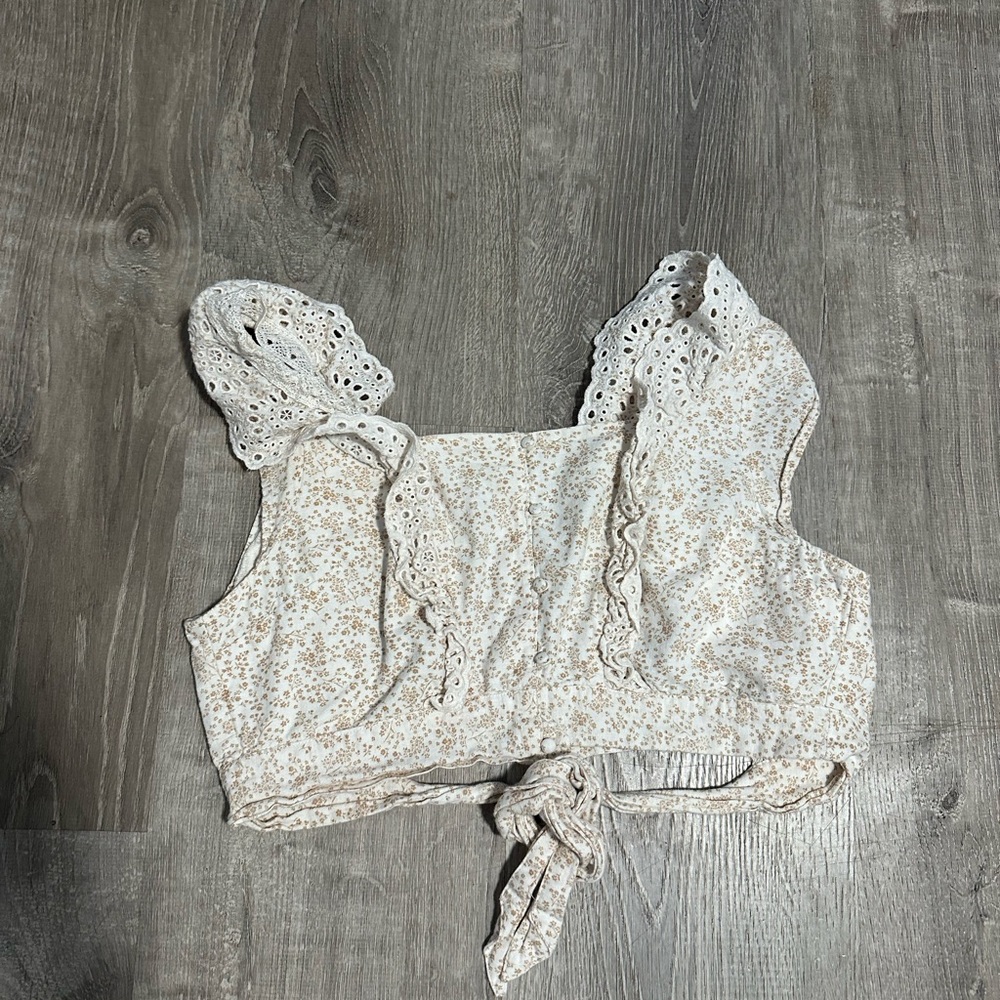 Floral Lace Trim Tie Top